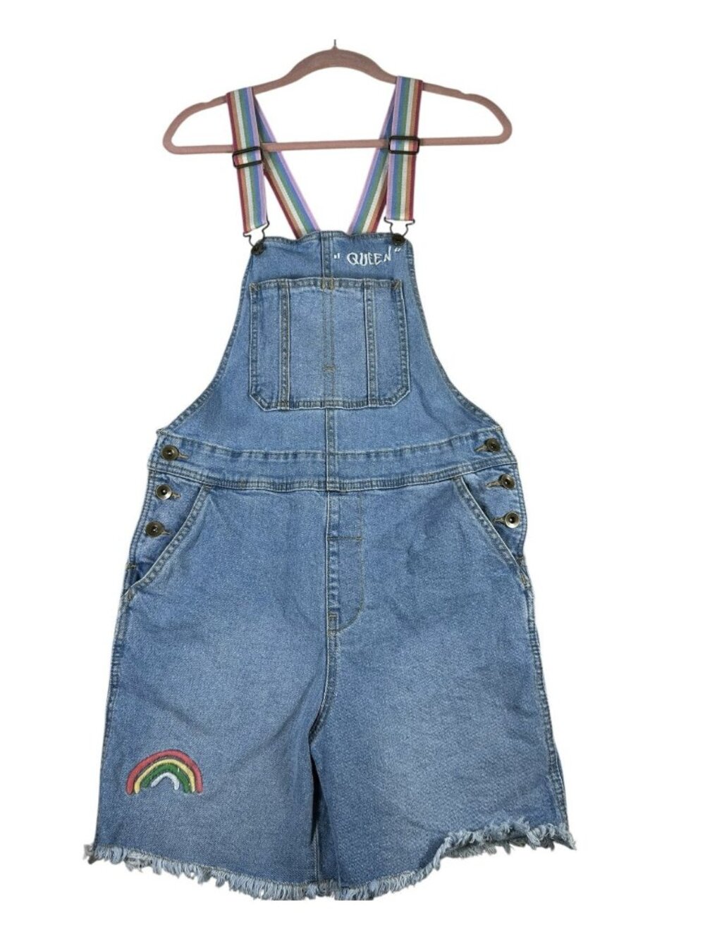 Jean Overalls Shorts Denim Target Pride Rainbow Queen Women's Sz XS Adjustable